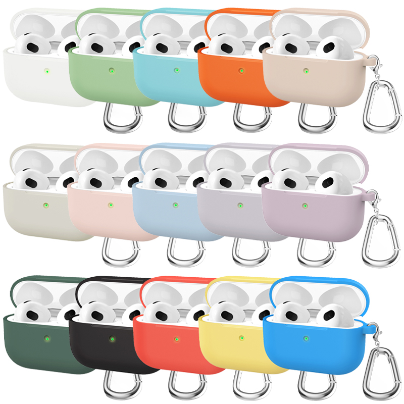 Silicone Cases For Apple Airpods 3rd generation Protective Shockproof Wireless Earphones Cover With Hook for air pods 3 Box Bags