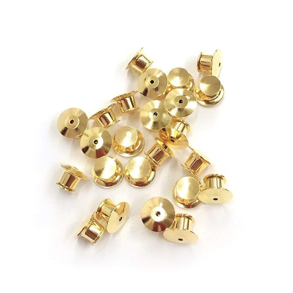 30 Pieces Spring Loaded Bag Locking Hat Pin Keeper Back Flat Fastener Metal Badge Emblem Name Tags No Box #20: Gold