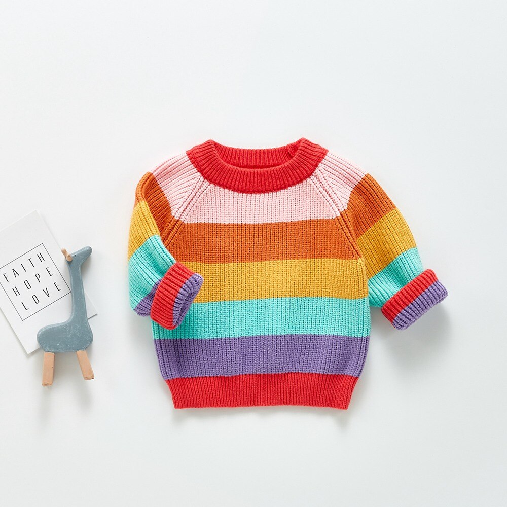 Herfst Meisjes Kids Truien Pastel Gestreepte Trui Uitloper Kinderen Baby Zuigelingen Lange Mouw Breien Trui Tops S12753: 24M