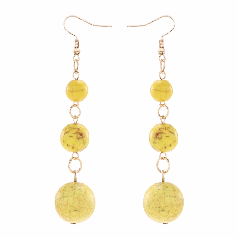 YULUCH Long Pendant Earrings Women's National Jewelry Accessories 3 grain Semi-precious Balls Party