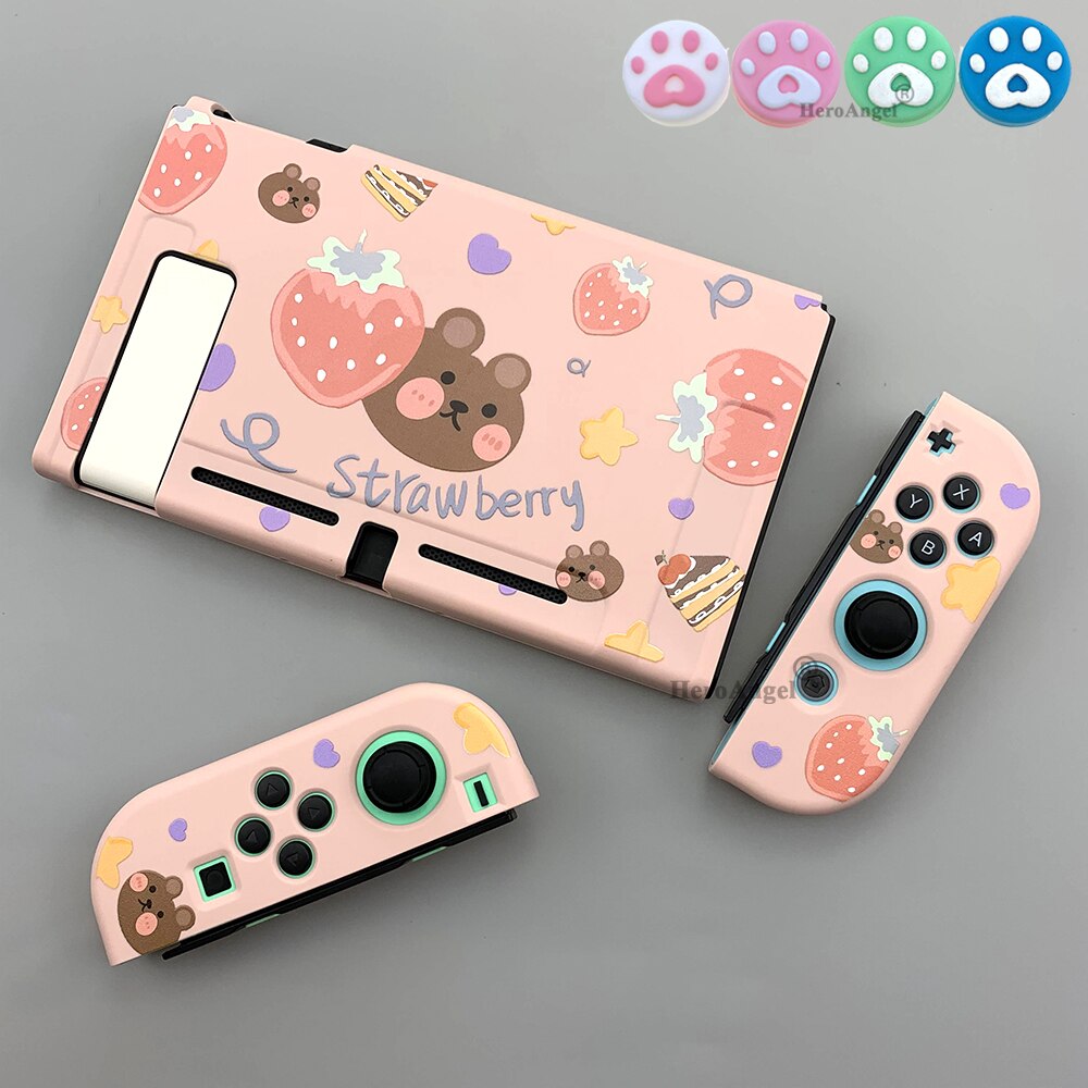 for Nintendo Nintend Switch Case NS NX Console Protective Soft Case Shell for Nintendos Switch Joy Con Colorful Cover: Pink Srawberry Bear