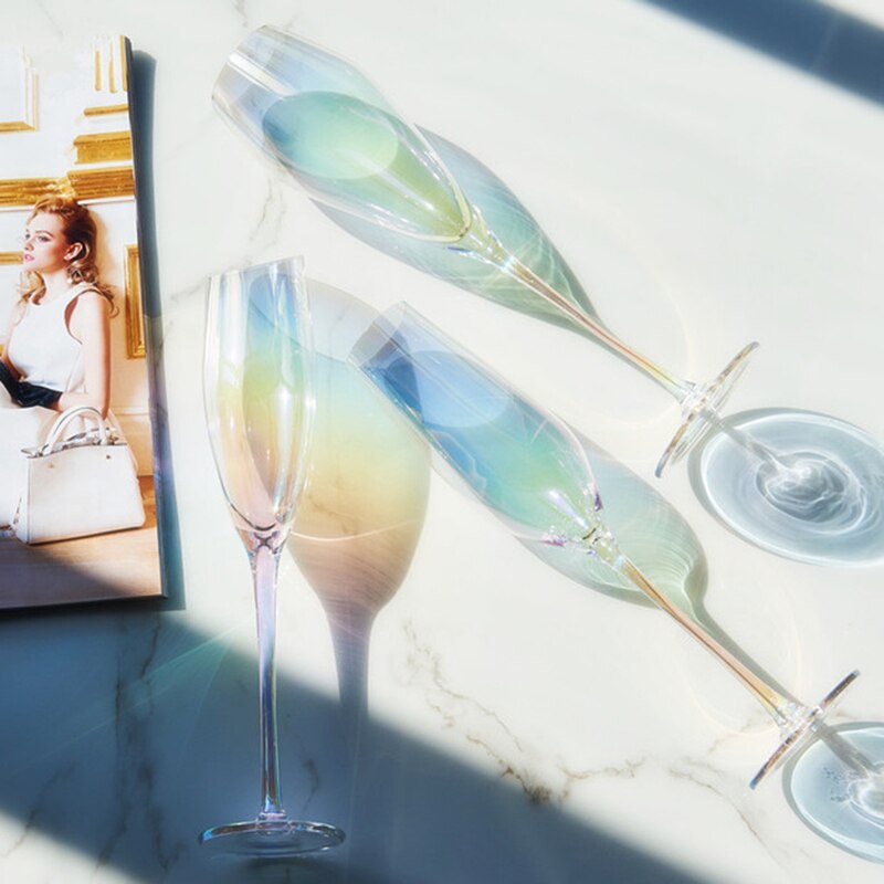 Regenboog wijnglas, champagneglazen met gouden rand, rode wijnbeker, brandewijnglas, champagnecoupe, bar, feest, bruiloft, drinkgerei, accessoires