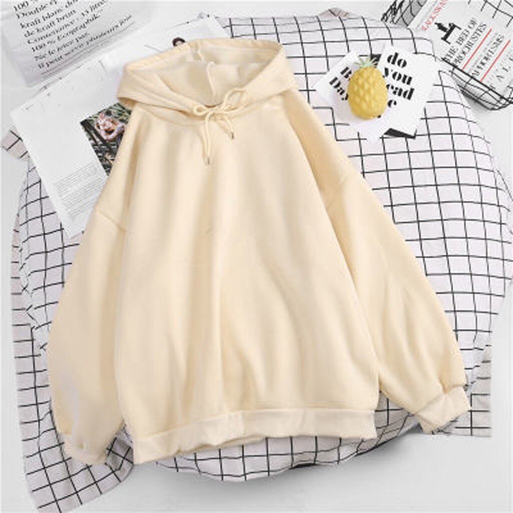 Womens Long Sleeve Hoodies Drawstring Pullover Solid Color Sweatshirts long-sleeved sweater Suéter de moda