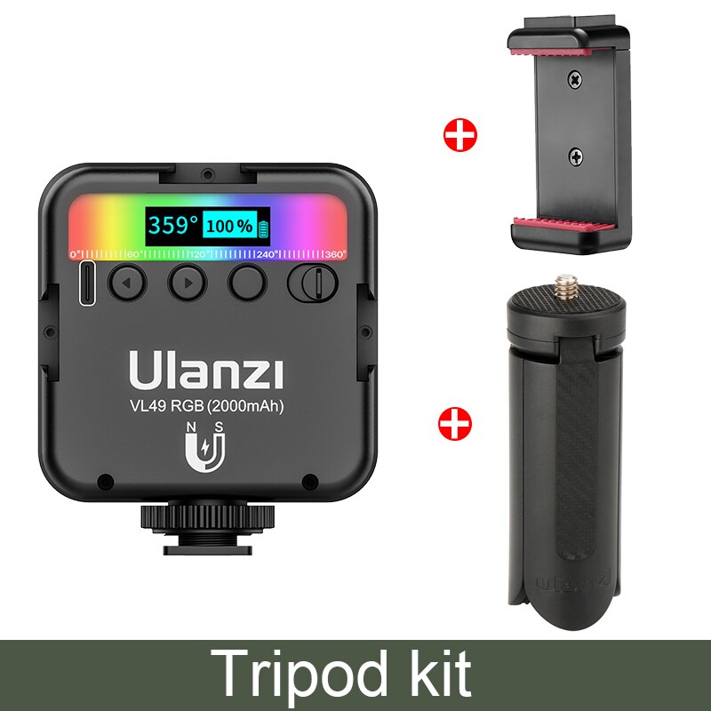 Ulanzi-luz em cores led para vídeo, tipo c, 2500k-9000k, 800lux, potência magnética: Tripod Kit