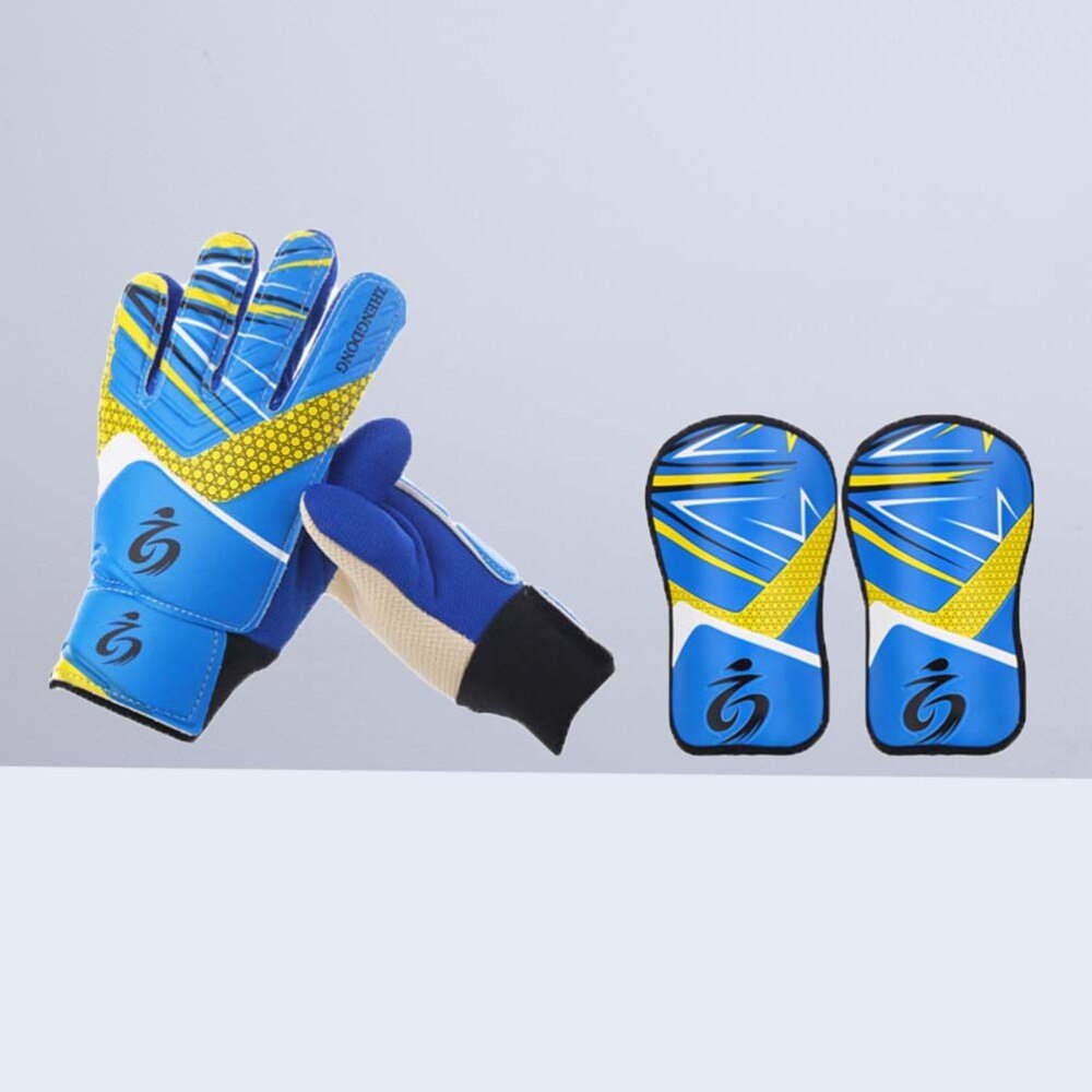 Conjunto de equipo de protección de Portero De Fútbol para niños, incluye 1 par de espinilleras y 1 par de tamaños 7 (azul): Blue