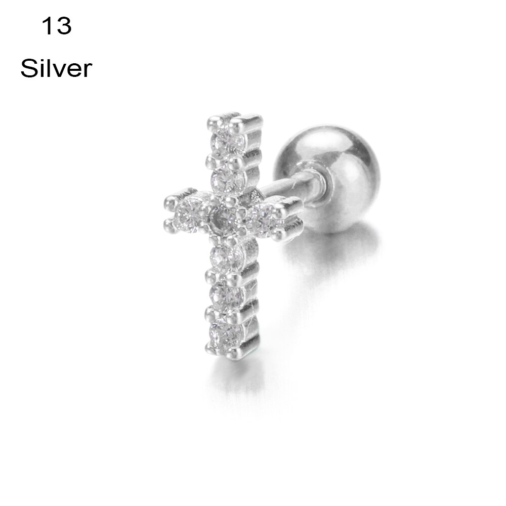 1PC Ear Stud Silver Color CZ Stud Piercing Moon Star Cartilage Earring Tragus Stud Helix Cartilage Piercing Jewelry