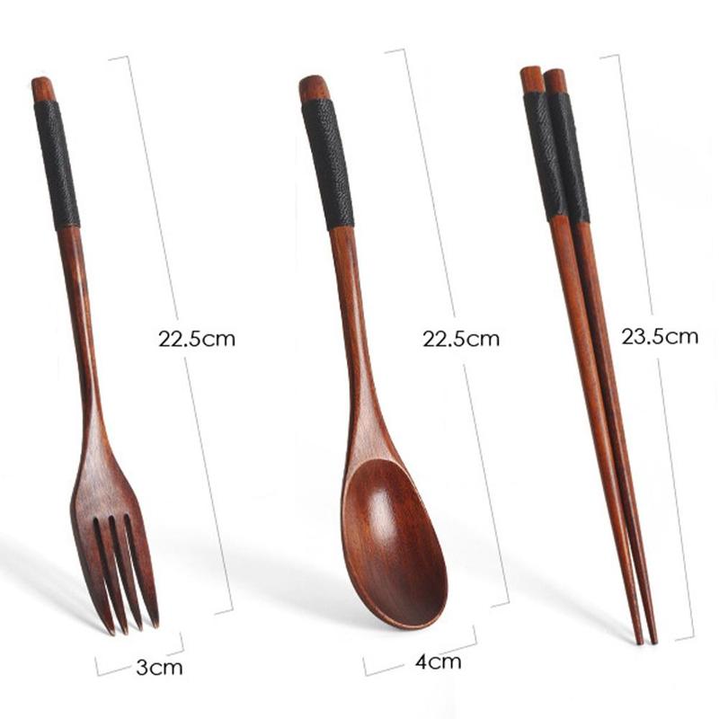 Ensemble de vaisselle en bois coréen, couleur en bois, cuillère en bois, baguettes de couple, longue cuillère en bois, fourchette baguettes h D3Z3 3 pièces