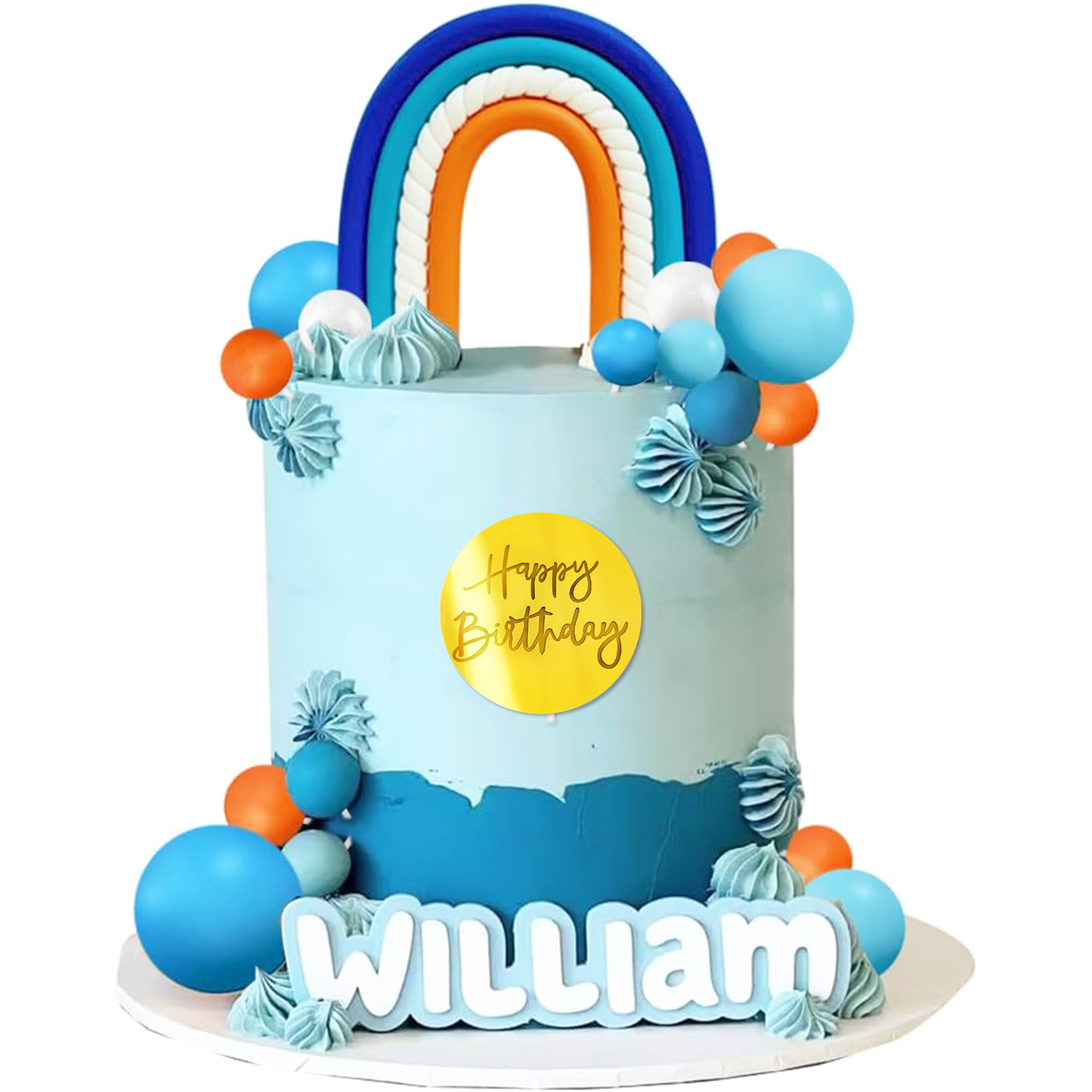 32 stk. blå regnbue kaketopper med blå oransje bal... – Vicedeal, image size:1500x1500