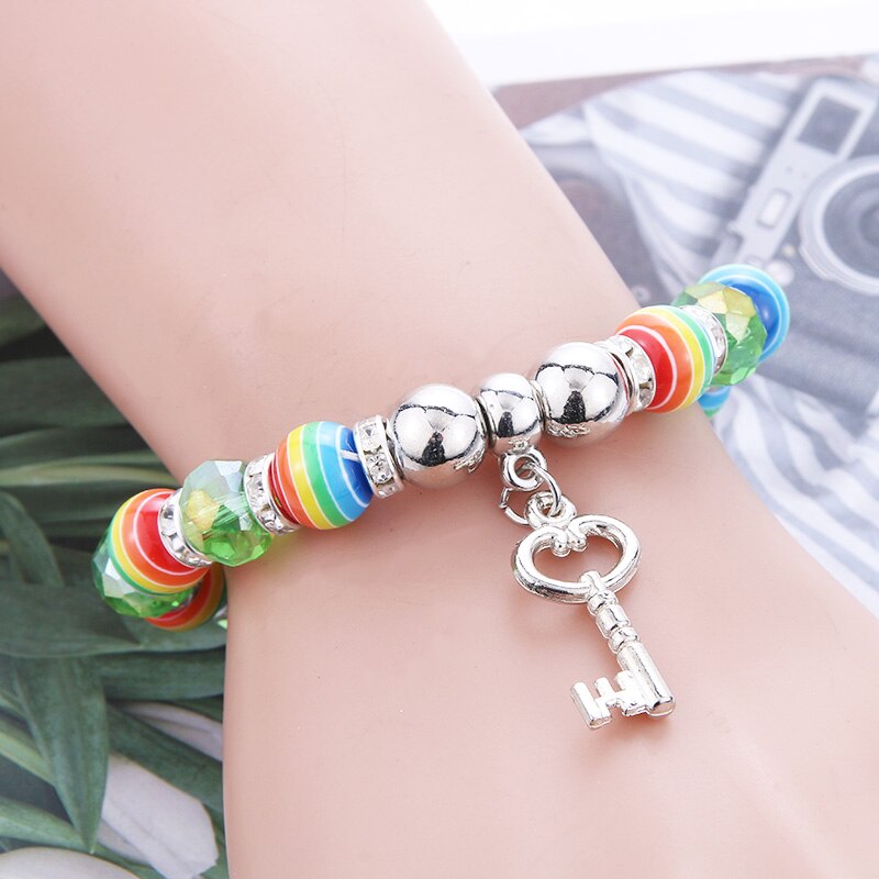 Pulsera con abalorios elásticos para niño y niña, brazalete con cuentas de colores, arcoíris, joyería fina