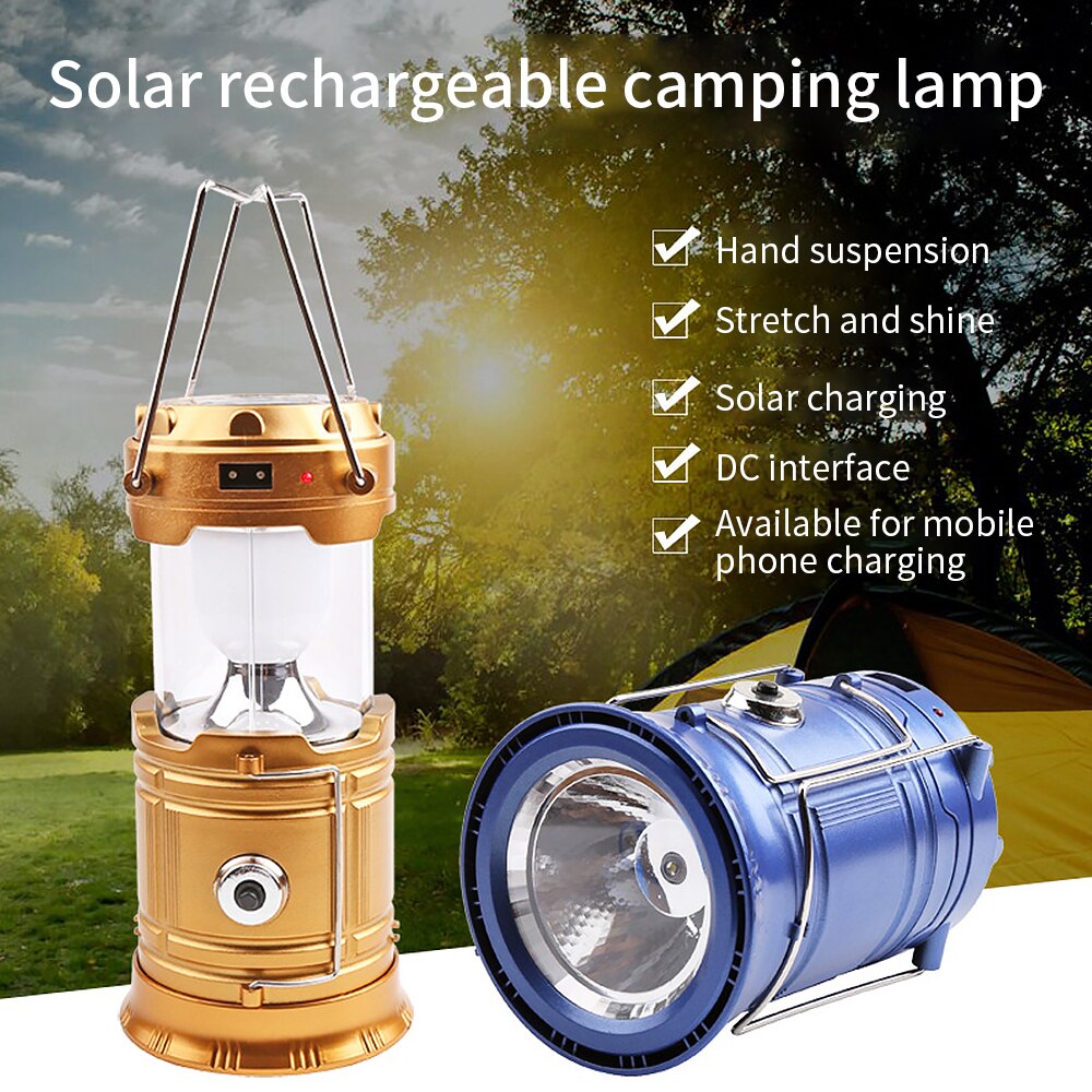 Draagbare Zonne-energie Oplaadbare Lamp Camping Zaklamp Intrekbare Noodverlichting Camping Lantaarn Inklapbare Lamp