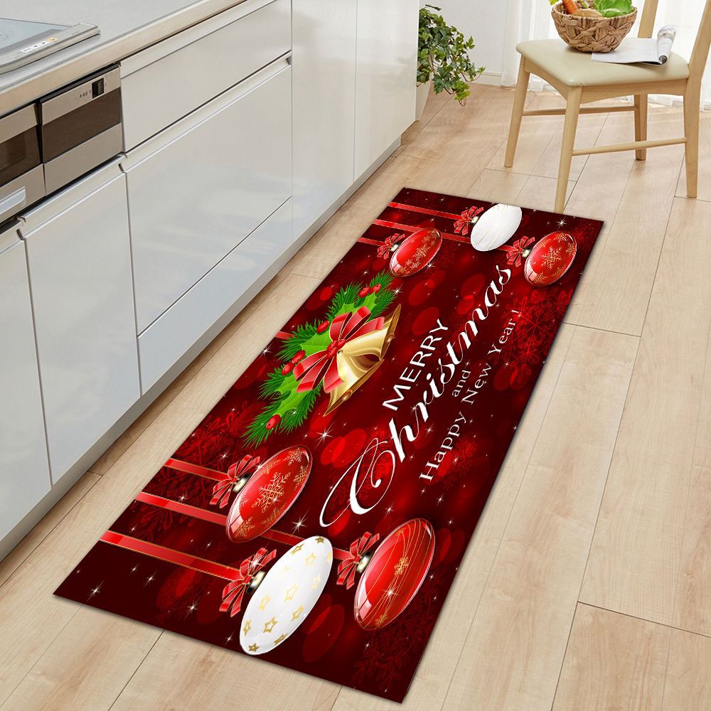 Christmas Floor Mat Cute Santa Snowflake Bell Area Rug Washable Non-slip Mat For Bathroom Bedroom Kitchen Rugs 50x80 cm: F