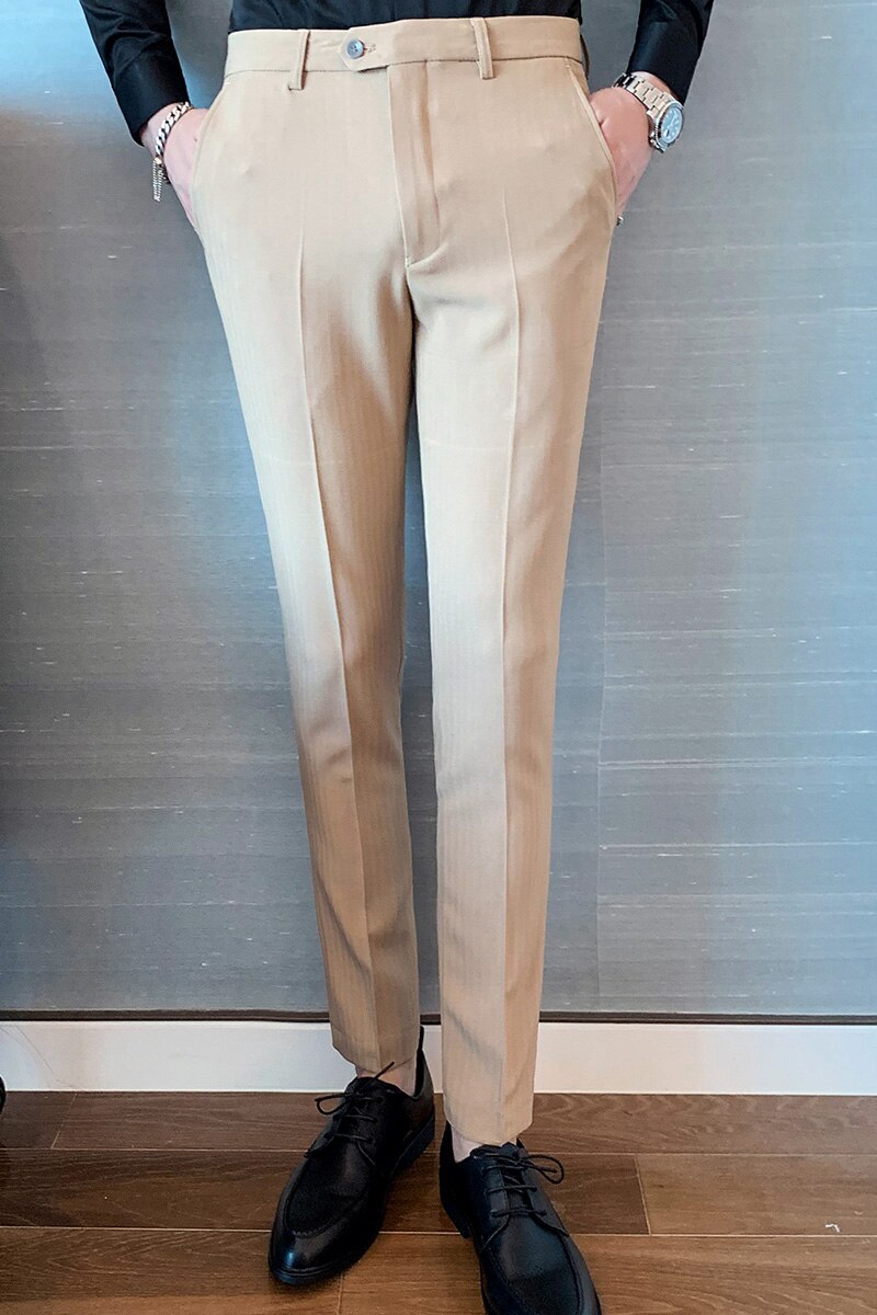 Garnitur spodnie męskie kostki w stylu jednokolorowe ślubne Pantalon męskie spodnie wizytowe nowe modne biznesowe oficjalne garnitury męskie spodnie