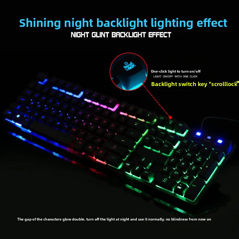 Thickened backlit rainbow glowing keyboard mouse set feel keyboard of the season model from mainland china