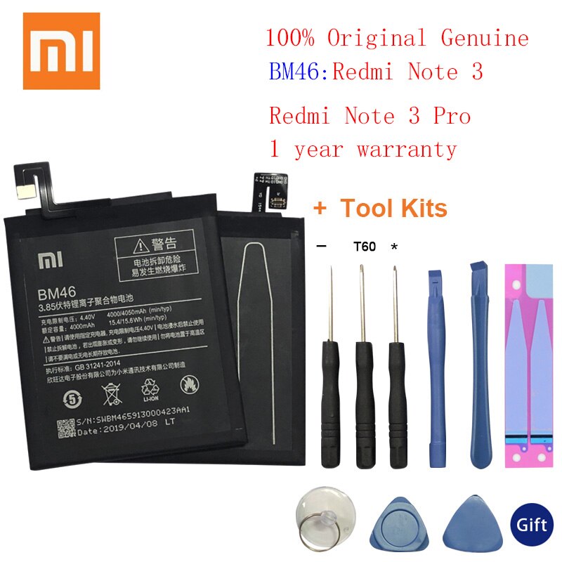 XiaoMi Original Replacement Battery For Xiaomi Note 3 4 4X 5 5A Pro Mi5 Mi 5X MI5S Redmi 3 3S 3X 4X 4A 5A 3 pro 5 Plus Batterie: BM46 Redmi Note3-Pro