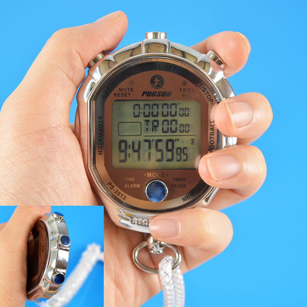 Digitale Metall Stoppuhr 1/1000 Zweite FußBall Sport Chronograph Zähler Countdown-Timer Große Anzeige Metronom Alarm Uhr