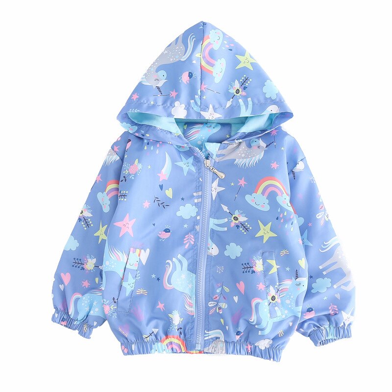 Söt regnbåge unicorn jacka vindjacka för tjejer 2-8 år barnjacka vår - sommar barnkläder trenchcoat barn