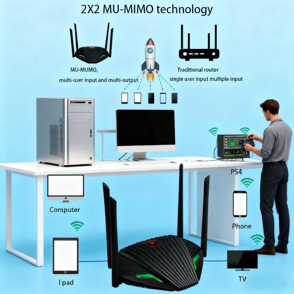 1200M WiFi Router with External Antenna,Dual Band 2.4&5GHz Network Card, Gigabit Port &Wireless Signal Repeater/Booster for Home