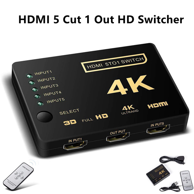 Hdmi 4K Hd Converter 5 Cut 1 Out Switch Hdmi Splitter Audio Connector Voor Digitale Hdtv Voor PS3 Audio video Ontvanger Zwart
