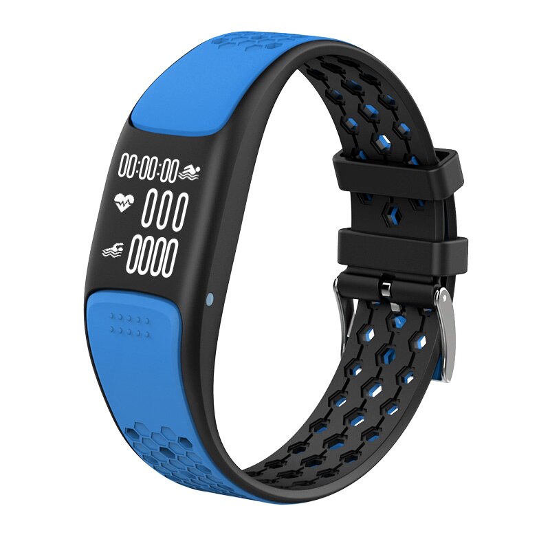 P8 GPS Sport Smart Band Waterdicht IP68 Zwemmen Smart Polsbandje Hartslagmeter Armband 0.73 "Full Screen Fitness Tracker: Blue