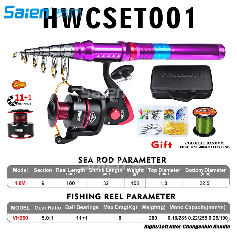 Telescopic Fishing Rod and Reel Combos with Full Kits and Carrier Bag Carbon Fiber Fishing Pole for Travel Saltwater Freshwater