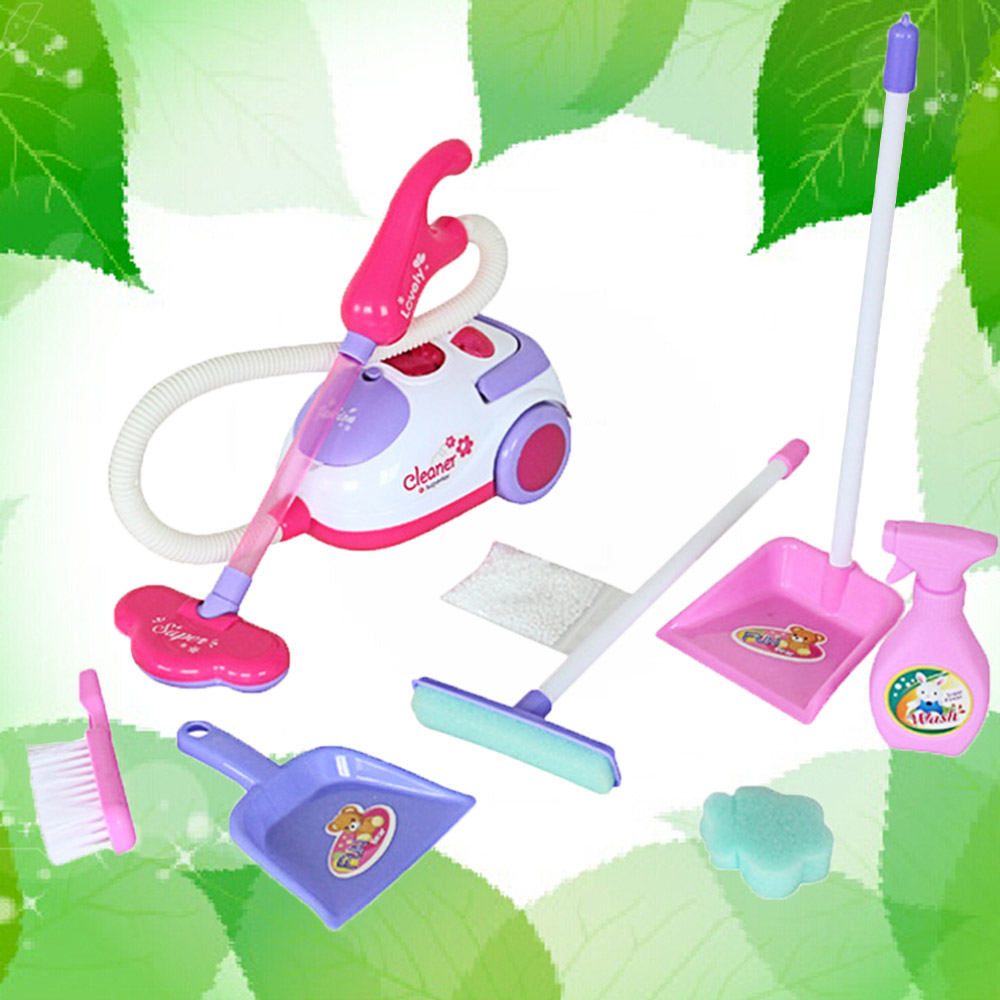 Kids Mini Simulation Plastic Cleaning Tool Electric Vacuum Cleaner Mop Dustpan Brush Foam Sponge Home House Appliances Clean Toy