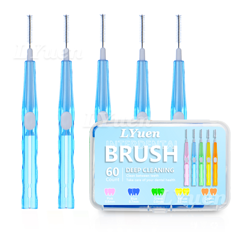 60 stks/doos Draagbare Push-Pull Rager Orthodontische Beugel Schoonmaken Tandenborstel Onbedekt Interdentale Reiniging Tool: Blauw