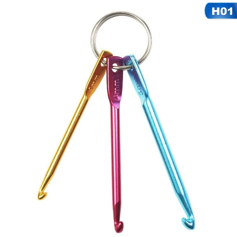 3 Maten In 1 Set Sleutelhanger Haken, Diy Multicolour Ambachten Breinaalden Mini Aluminium Haaknaald Sleutelhanger