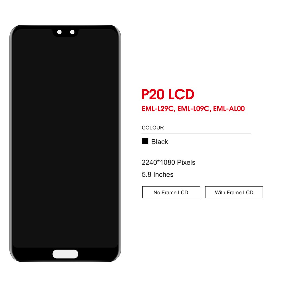 5.8 & #39 ;& #39 ; lcd für huawei  p20 eml -l29 l09 l22 display mit rahmen 10 touchscreen-digitizer ersatz für huawei  p 20 p20 lcd