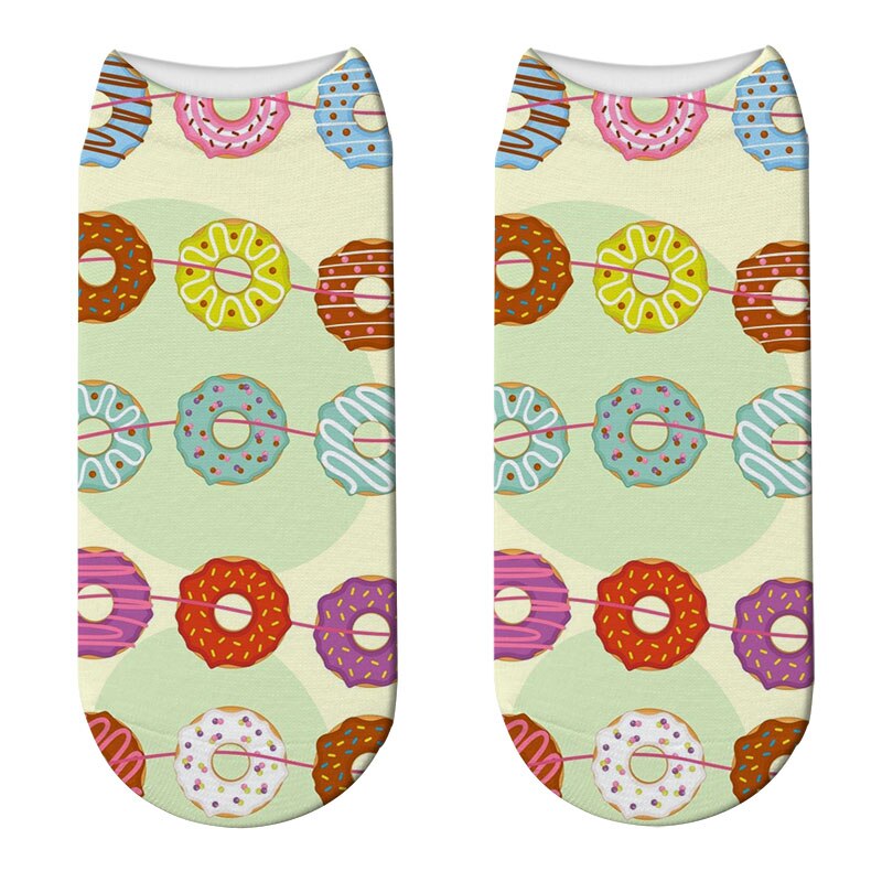 Japanese Women Cute Fruit Food Dessert 3D Print Socks Funny Donut Doughnut Short Socks Cute Happy Funny Cotton Socks Calcetines