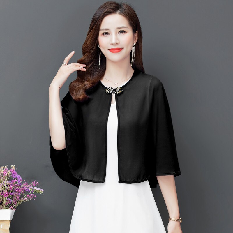 Bridal Shawl Wedding Top Shrug Chiffon Bolero For Women Short Jacket Party Cape Wraps 2022: black / XXL 67.5-77.5kg