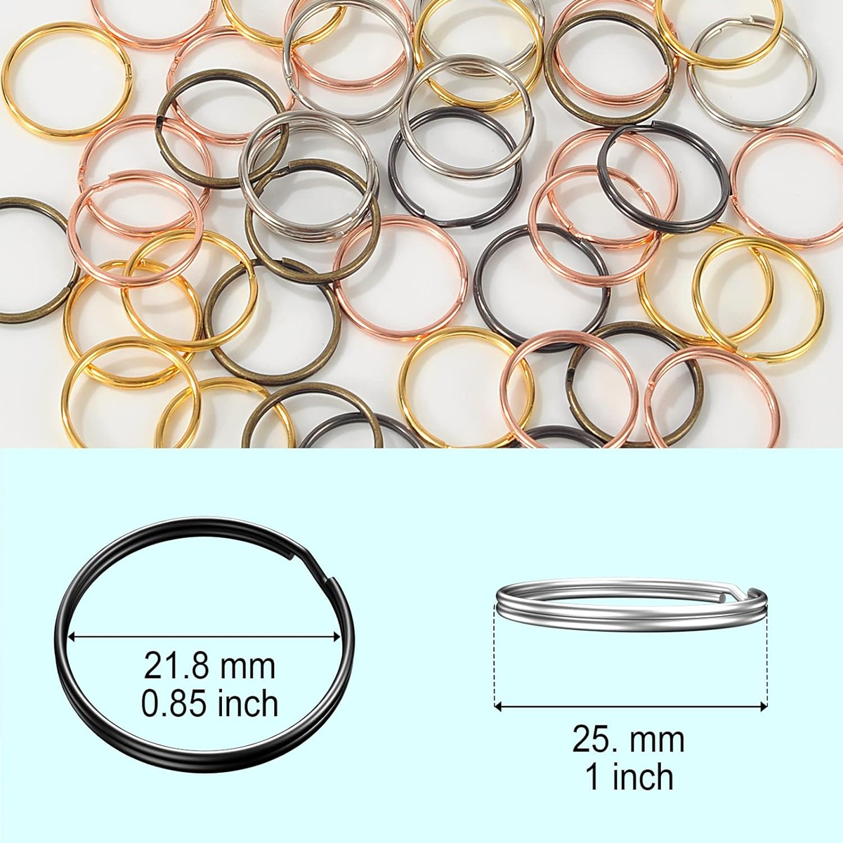 50 STKS Metalen sleutelhanger Afneembare split-sleutelhanger voor thuis, auto, kantoor Sleutelaccessoires DIY Craft Making Kit (25 mm)