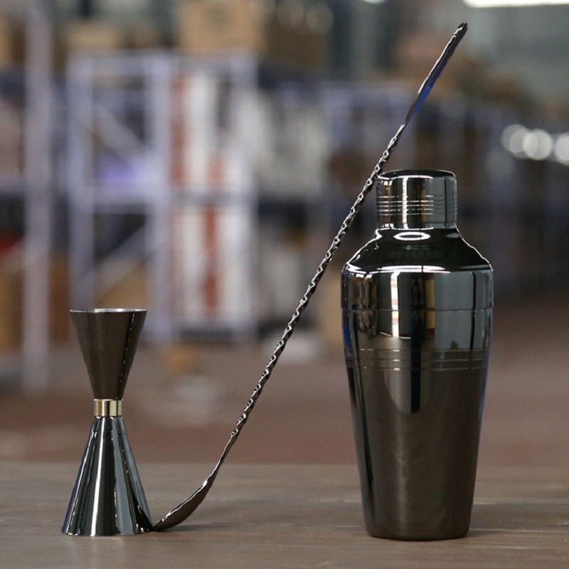 Cocktail Shaker Bar Set Copper Plated Shaker Barware Set - 3 Pieces: black