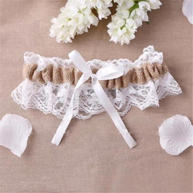 Natural Burlap Lace Wedding Garter With Bowknot Bridal Garter Casamento Wedding Decor Handmade Bowknot Garters: style1