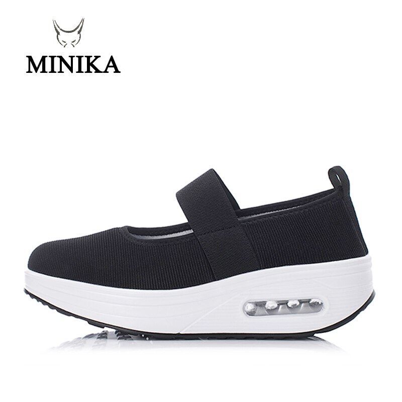 Minika Women Toning Shoes Height Increasing Fitness Swing Shoes Female Platform Hook & Loop Slimming Shoes Air Sports Sneakers