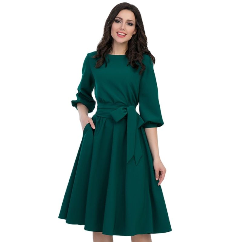 Robe trapèze Vintage pour femmes, lanterne de plage, demi manches, col rond, poches, longueur aux genoux, robes décontractées, automne 2022