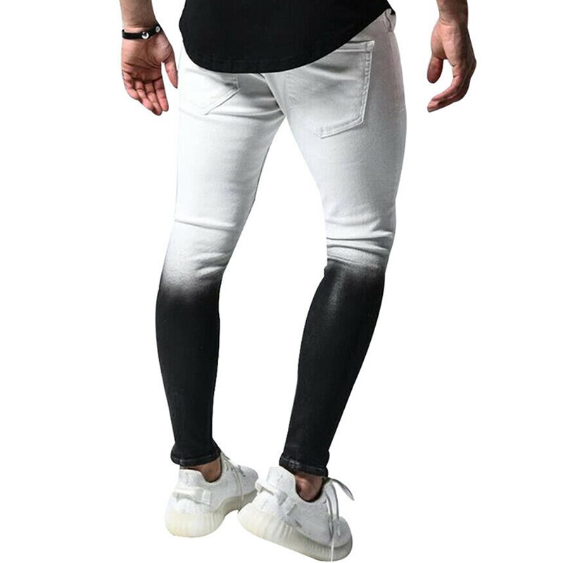 Mode Mannen Skinny Jeans Hoge Veerkracht Ripped Jeans Slim Fit Denim Sportstrousers Streetwear Kleuraanpassing Ritsen Skinny