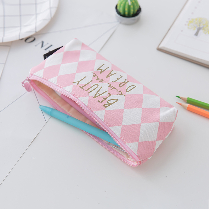 1 kpl/myy ytimekäs kawaii penaali söpö vaaleanpunainen vino raitakuvio koulutarvikkeet paperitavarat kynärasia penaalipussi