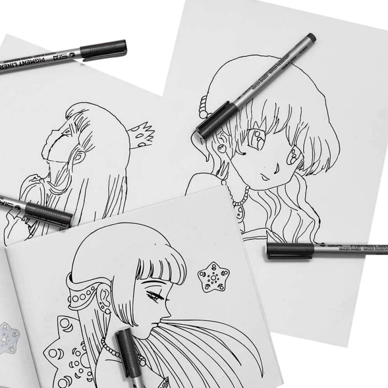 Black Pigment Ink Micro Pens Waterproof Drawing Pen for Artist Sketching Illustration Comic Manga Writing Assorted Tips