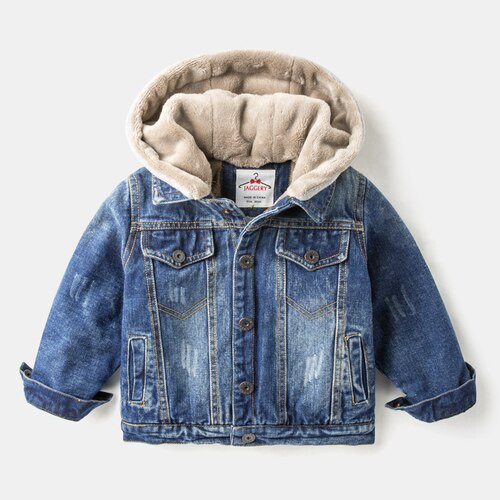 Boys'Autumn and Winter Jeans Jacket with Fleece Thickening Children's Winter Dress Westernized Boys' Jacket: 5T