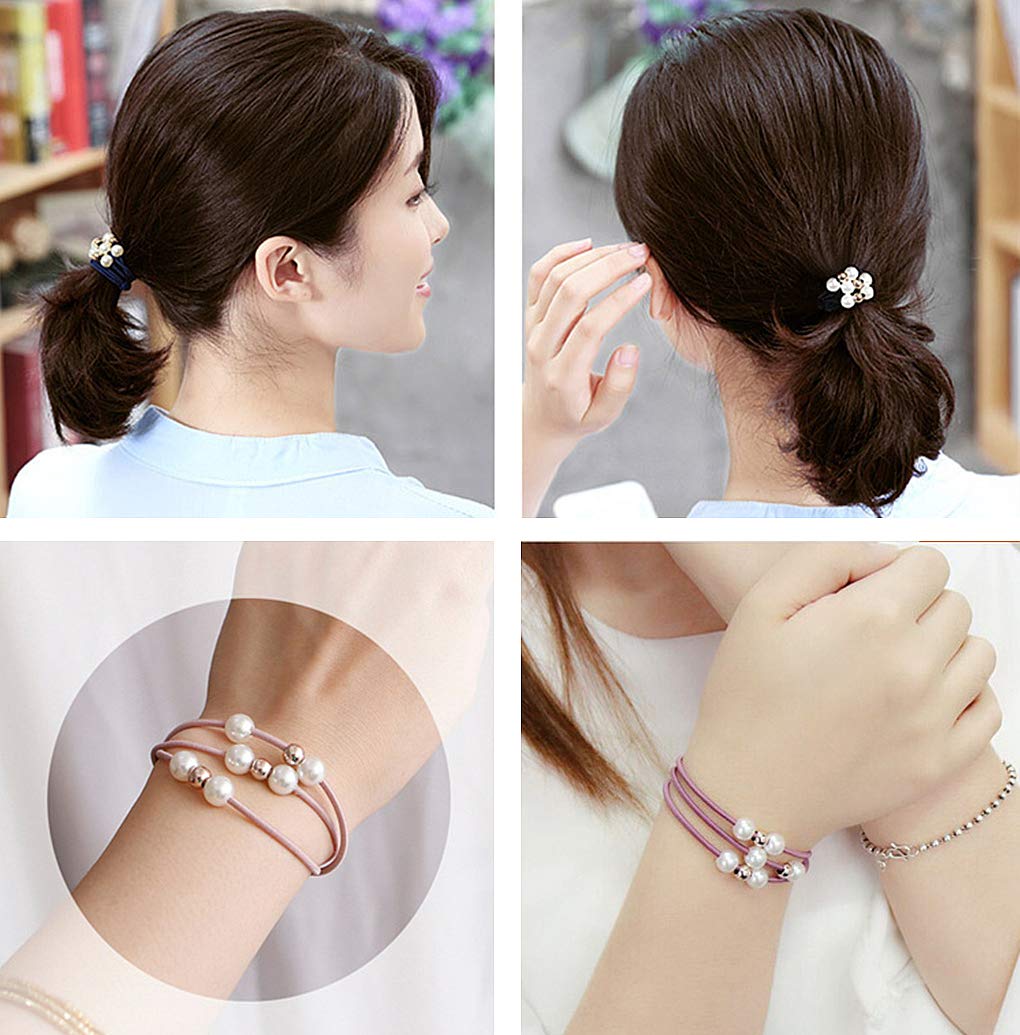 Ensemble de 5 anneaux de perles pour filles, haute élasticité, corde de tête, bandeau en caoutchouc, accessoires de cheveux pour enfants, couvre-chef pour femmes