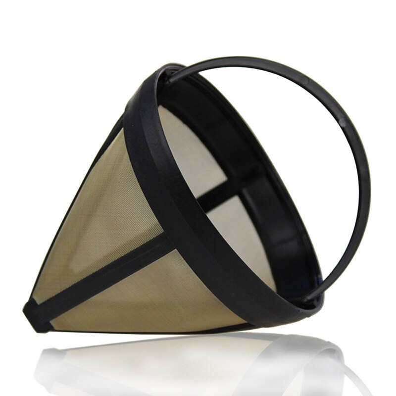 Cone-Style Reusable Coffee Filter 10-12 Cup Permanent Coffee Maker Machine Filter Gold Mesh with Handle Cafe Coffees Tools