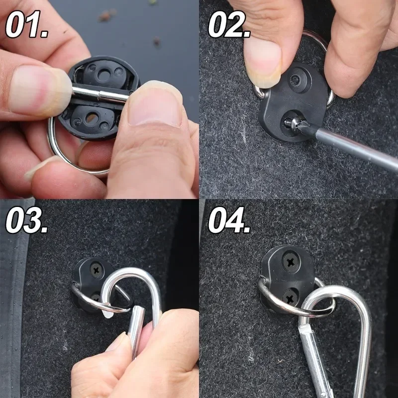 12 sets Fixed Hooks for Car Trunk Mesh Pocket Hanging Loop Split Ring Hook Luggage Cargo Floor Net Fixing Kit Auto Accessories
