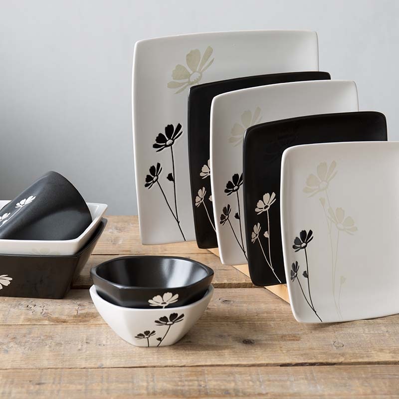 Cerámica de de hogar, vajilla de cerámica de Margarita pequeña pintada a mano, platos de cerámica blancos y negros
