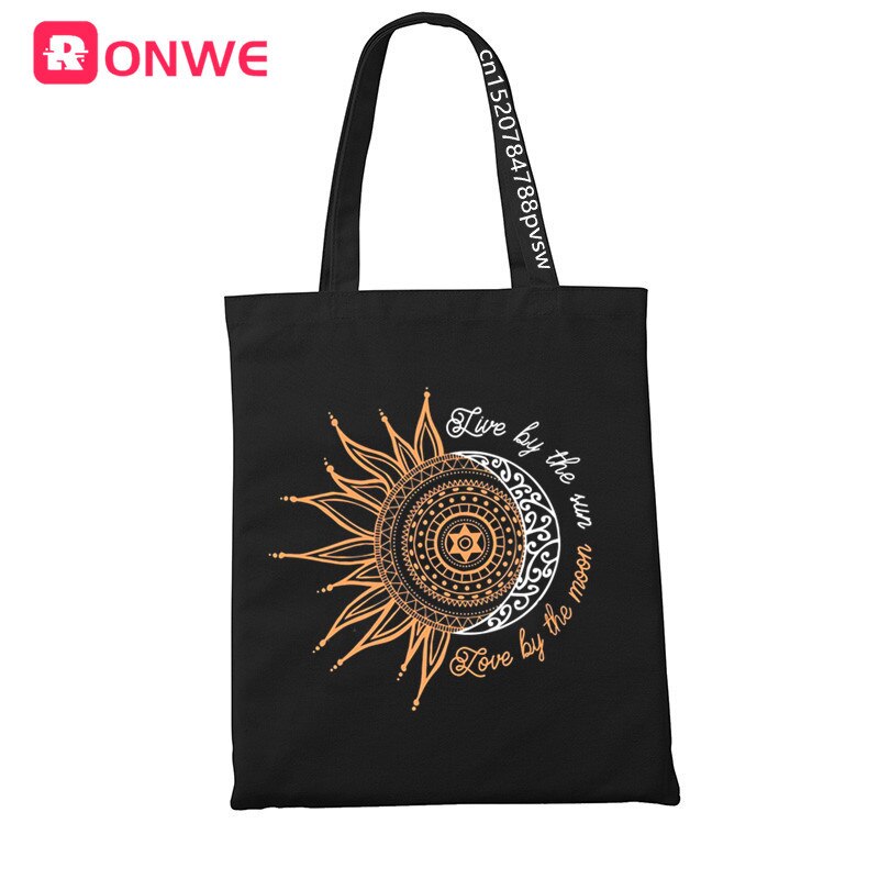 Love By The Moon Live By The Sun bolsa de lona para compras mujer chica bolso ecológico 90s Style Shopper bolsos de hombro,