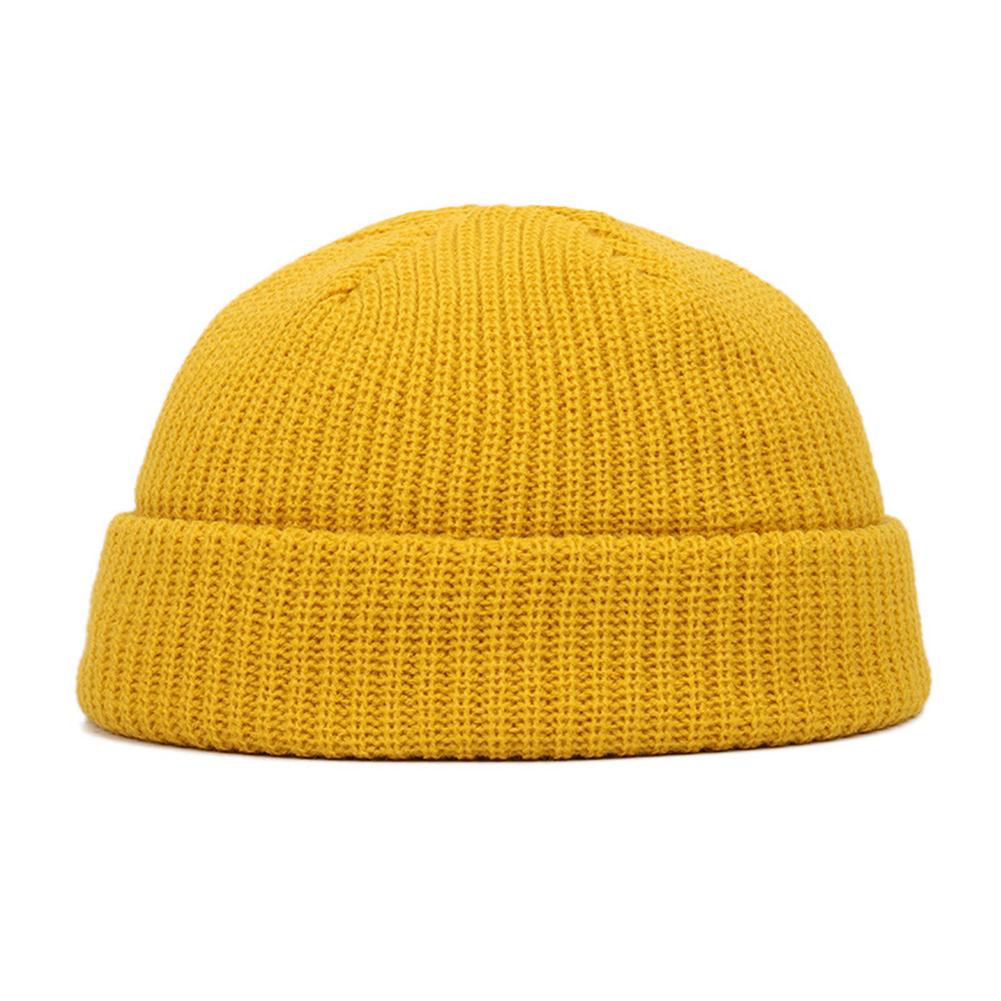 Gorro de lana de Color liso para hombre y mujer, gorro cálido con puño de punto, elástico, para ciclismo al aire libre, pesca y deportes, Invierno: Yellow