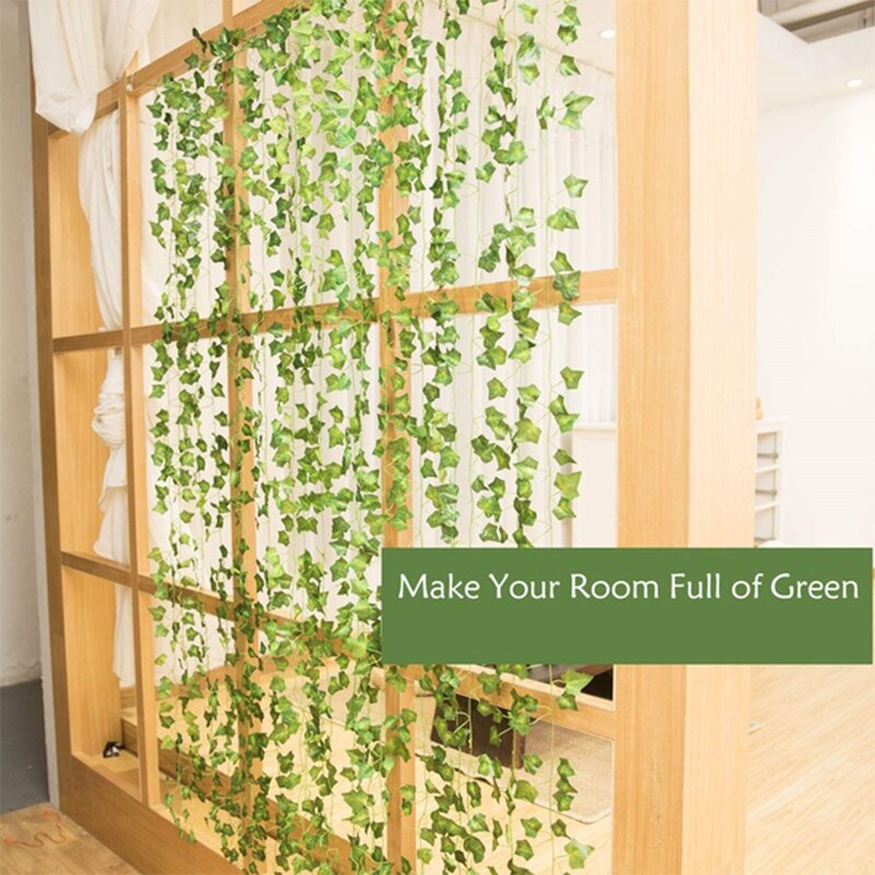 Guirnalda de hojas de hiedra, 12 Uds. Seda verde colgantes artificiales, plantas, hojas de vid, flores falsas, hojas, guirnalda de flores, decoración para casa, Bar