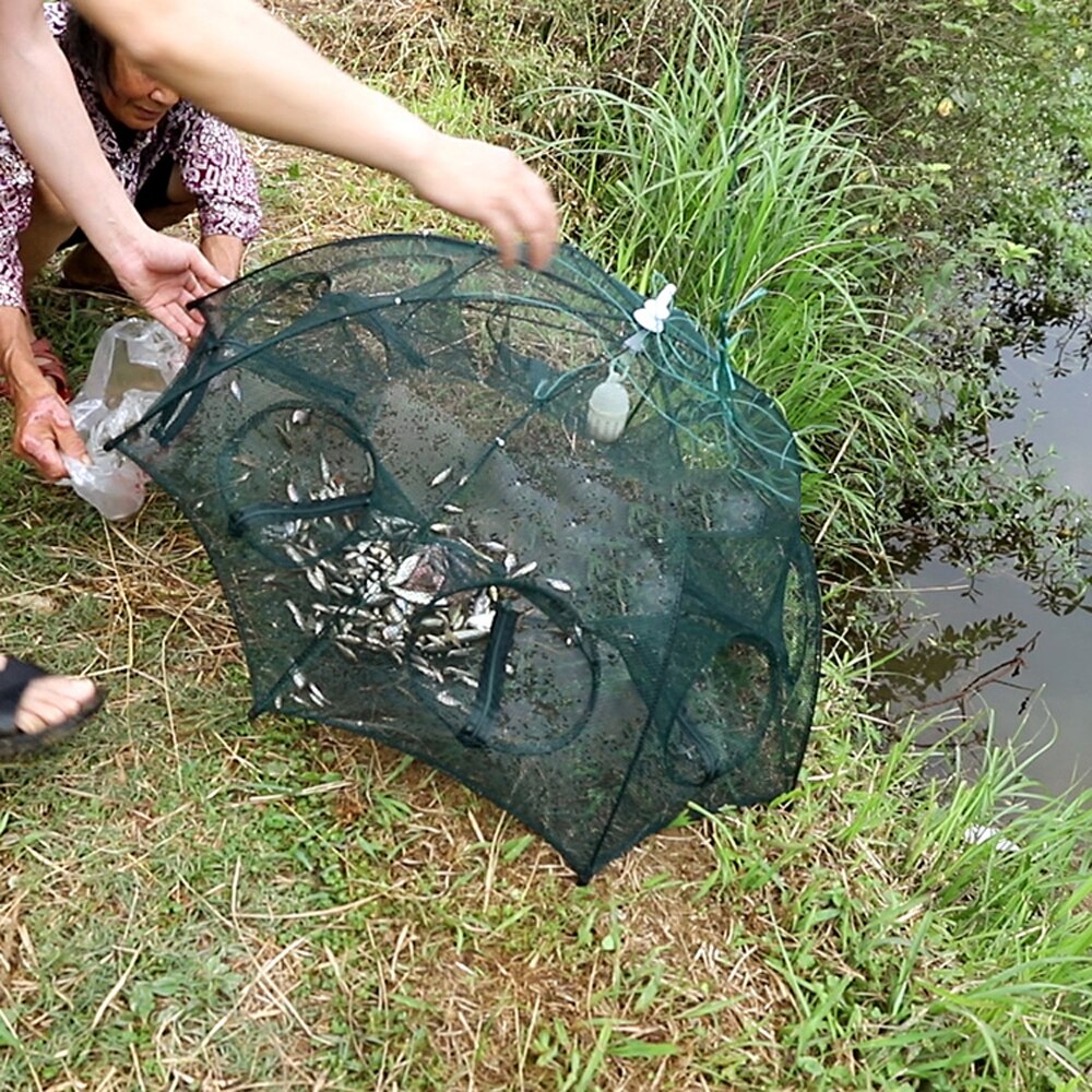 Nylon Steel 4-20 Holes Portable Hexagon Fishing Net for Crayfish Fish Automatic Trap Shrimp Carp Catcher Cage Mesh Net Crab Trap