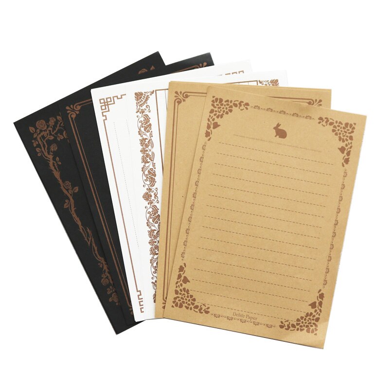 Papel kraft com 16 folhas de letras, escrita e design vintage de flor, letreiro, carta, desenho, esboço, papelaria