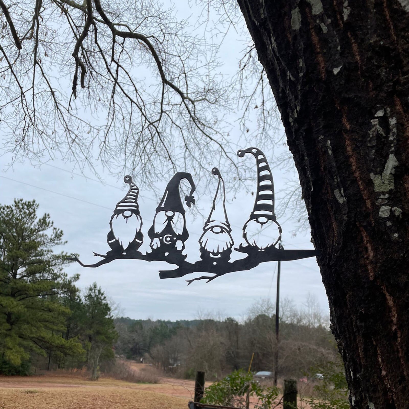 Gnomos de rama de acero para decoración de jardín, accesorios de Metal para árboles artísticos, de acero, estatua de plata, silueta de acero