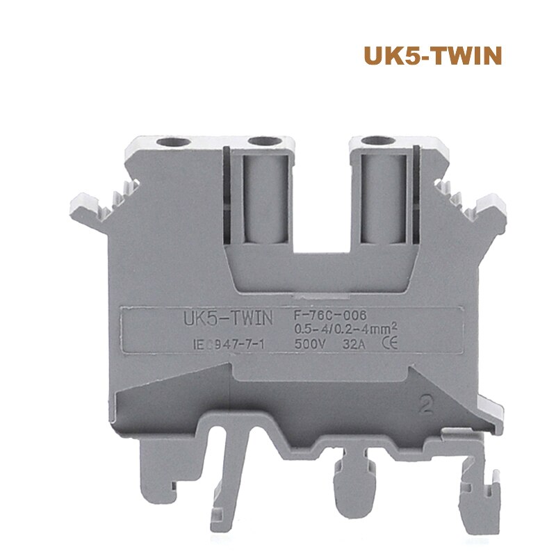 5Pcs UK5-TWIN Din Rail Dual Rij Schroef Terminal Blokken Elektrische Draad Dubbele Morsettiera Terminals Blok Connector 32A 4mm ²: Default Title